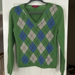 Cashmere argyle v-neck sweater